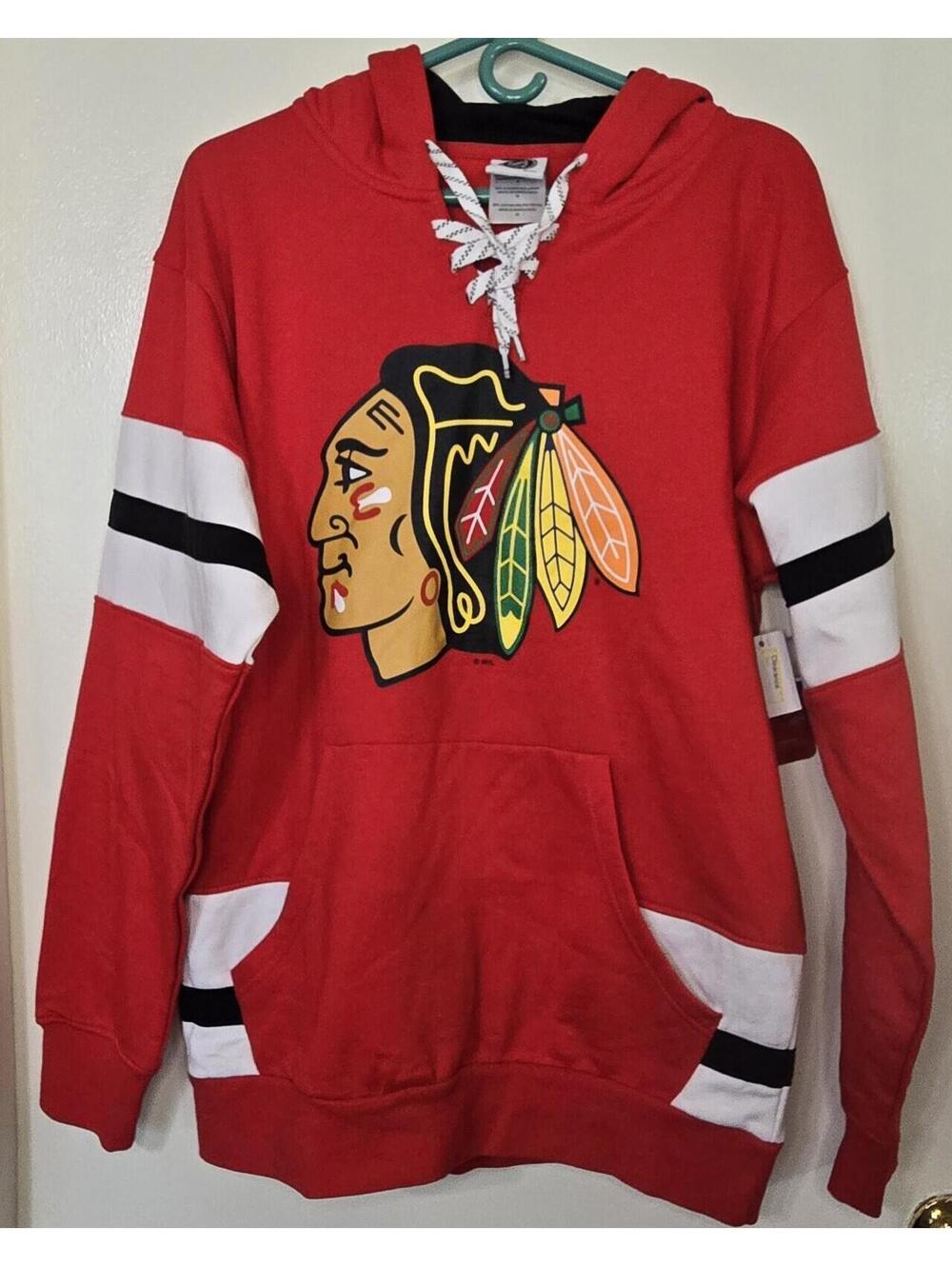 Chicago Blackhawks Lace-Up Hockey Hoodie Medium Red NHL Sweatshirt NWT